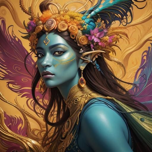 Dragon Peacock Woman in Abstract Expressionism