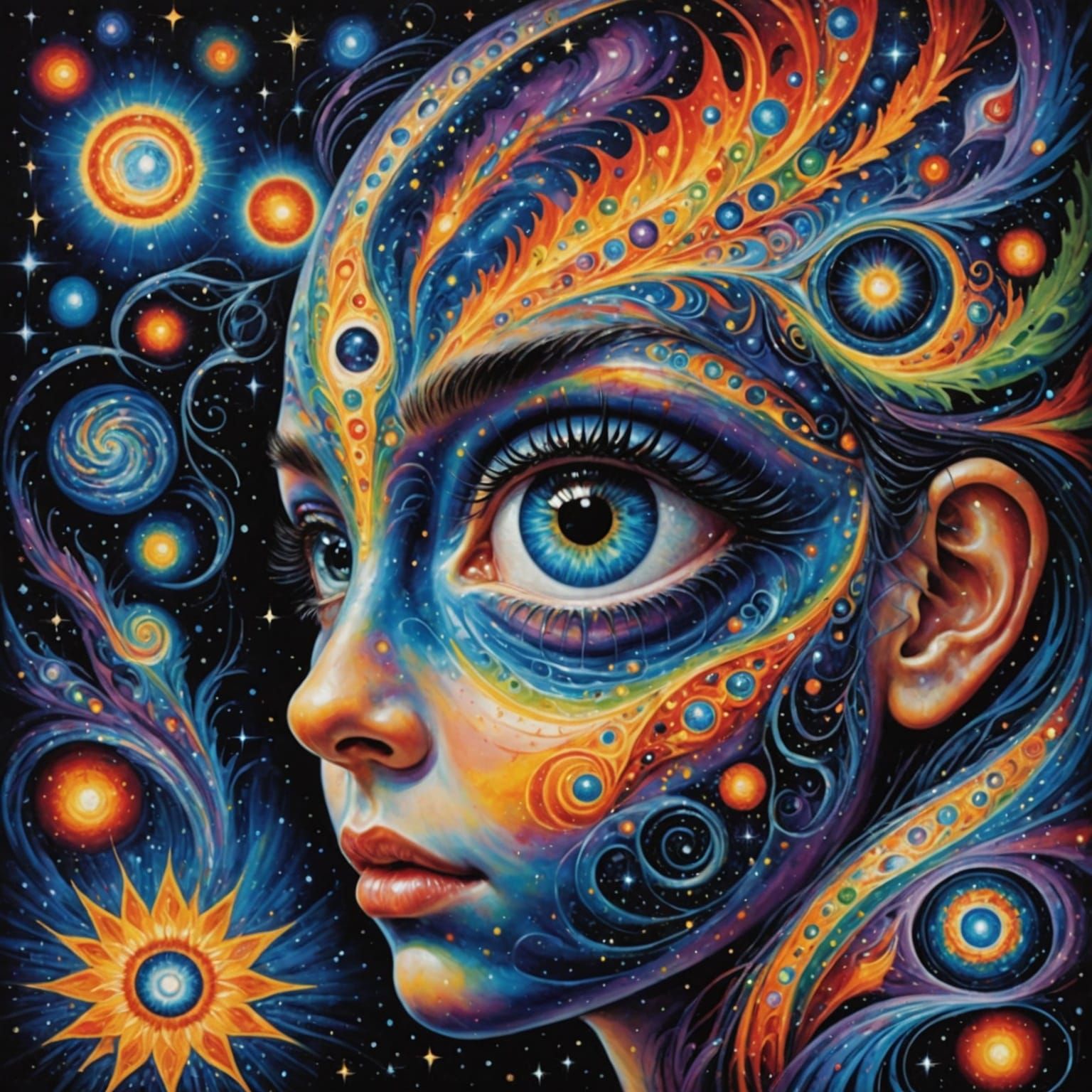 Child's Eye Reflecting a Swirling Galaxy