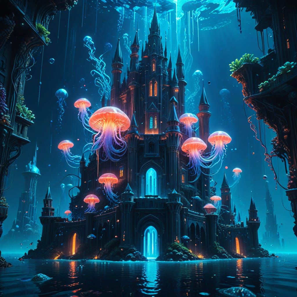 Luminous Underwater City with Synthwave Features