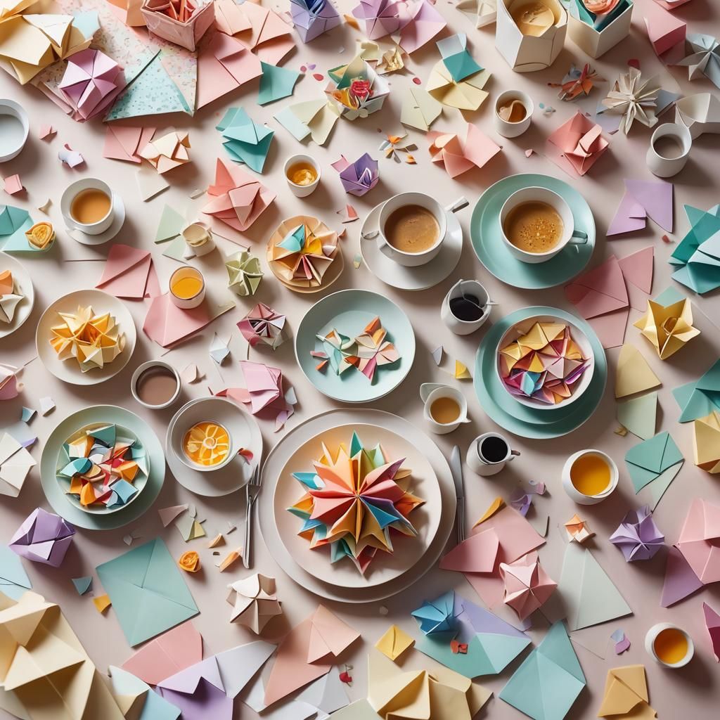 Delicate Origami Breakfast Table Still Life