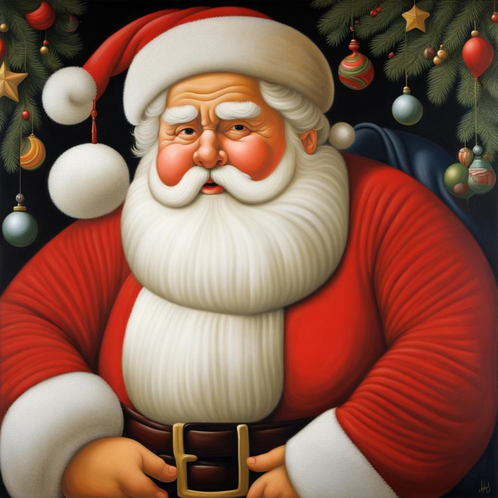 Santa Claus Portrait in Botero Style