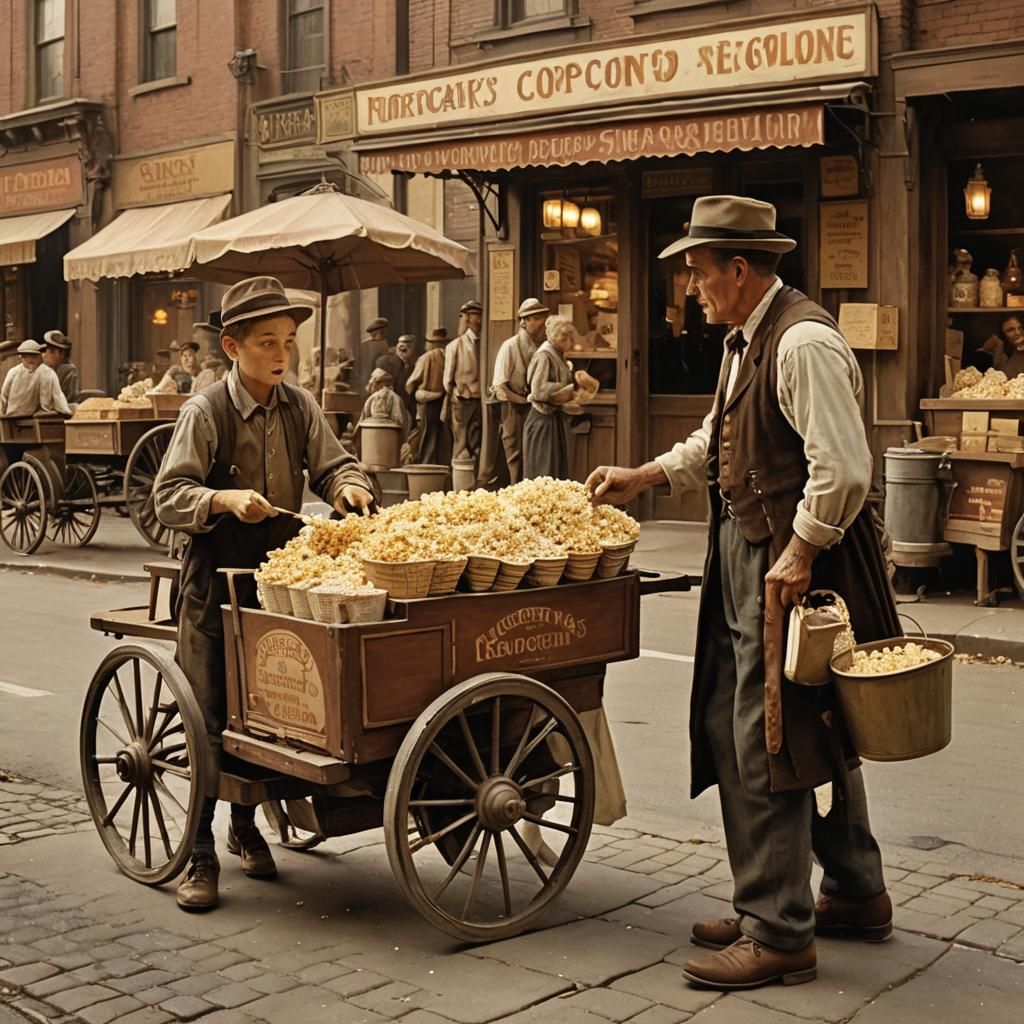 Popcorn Seller on American Street, Rockwell-Inspired