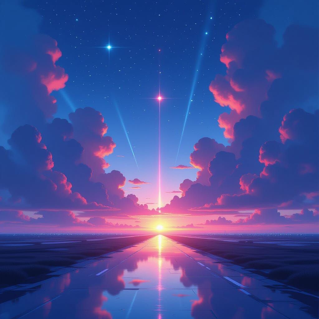 Majestic Sky with Vibrant Lights in Futuristic Style