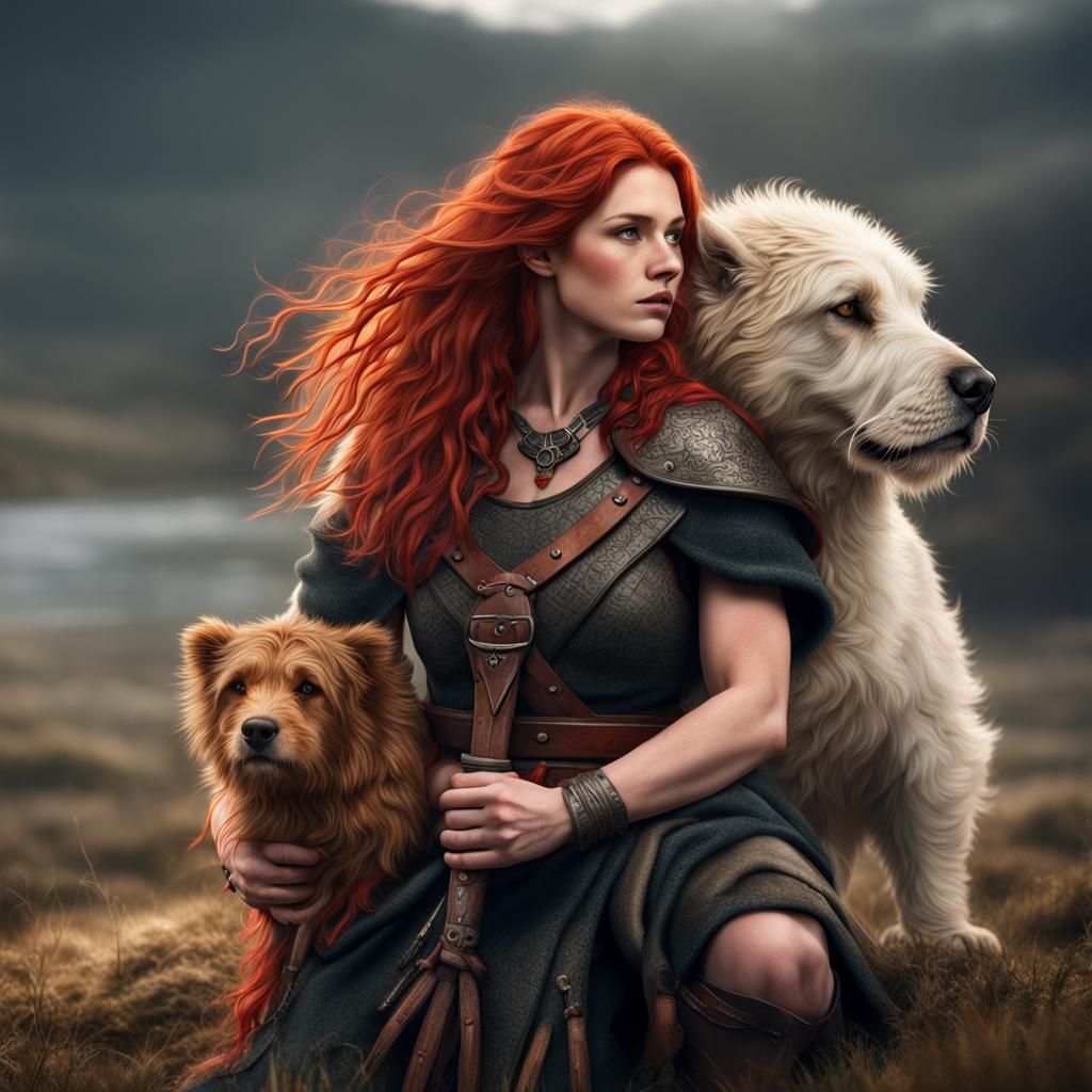 Highland Warrior Woman with Animal Buddy