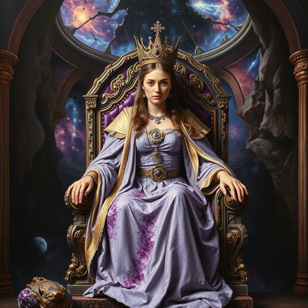 Celestial Queen on Meteor Throne in Amethyst Cavern