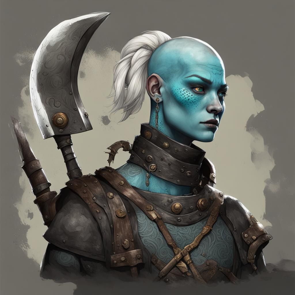 Goliath Blacksmith with Cyan Eyes: Dark Fantasy Art