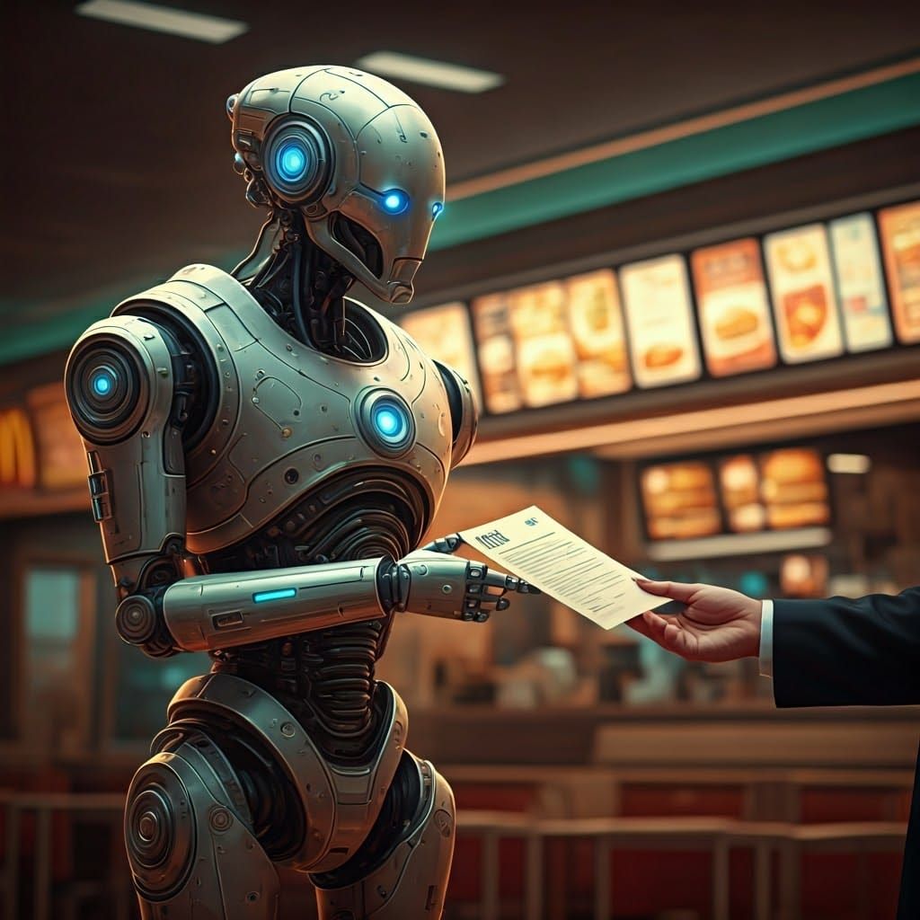 Futuristic Robot Applies for Fast Food Job