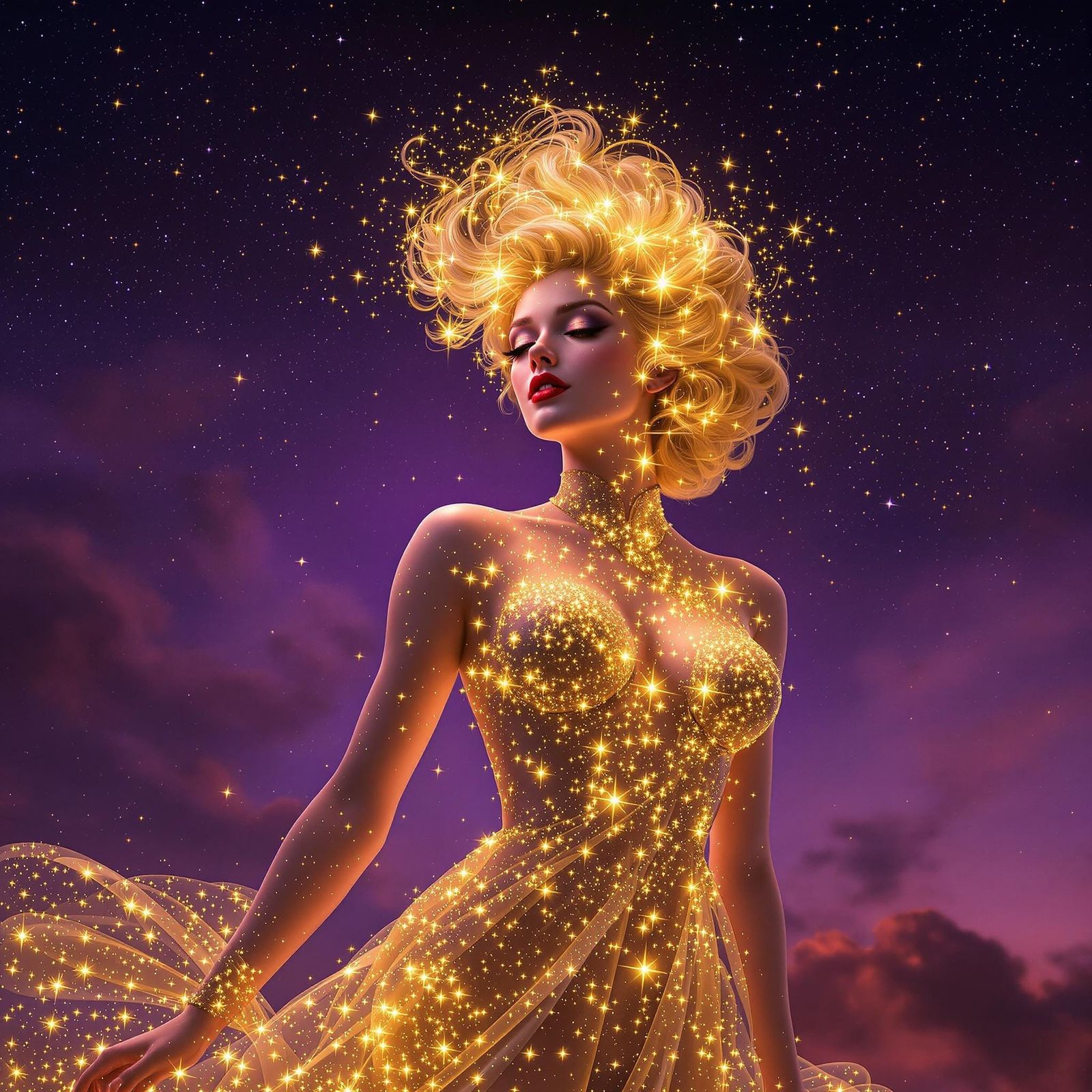 Starlight Goddess Pin-Up in Photorealistic Style