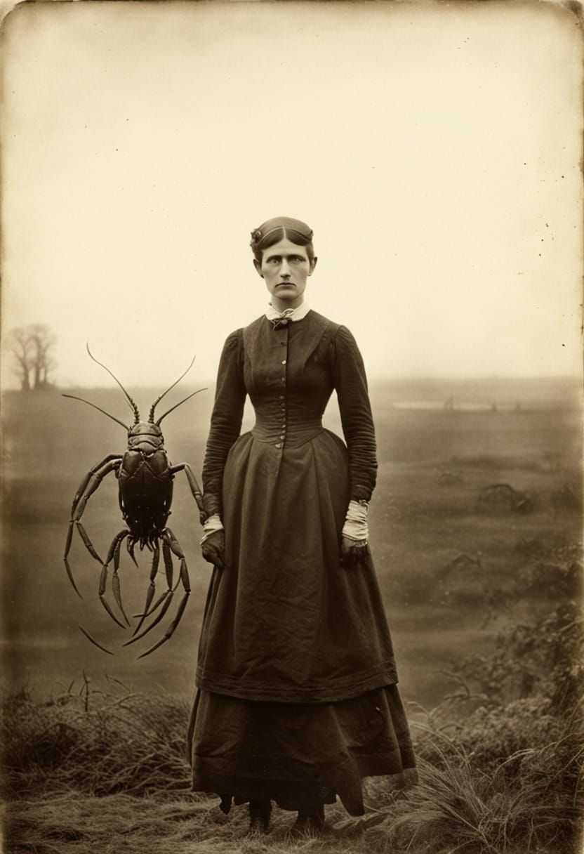 Victorian Lobster Woman: Surreal Monochrome Photography