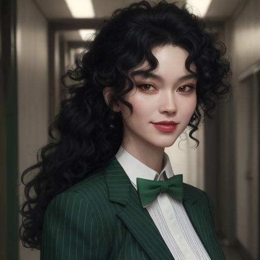 Asian Girl Portrait with Green Bow in Artgerm Style