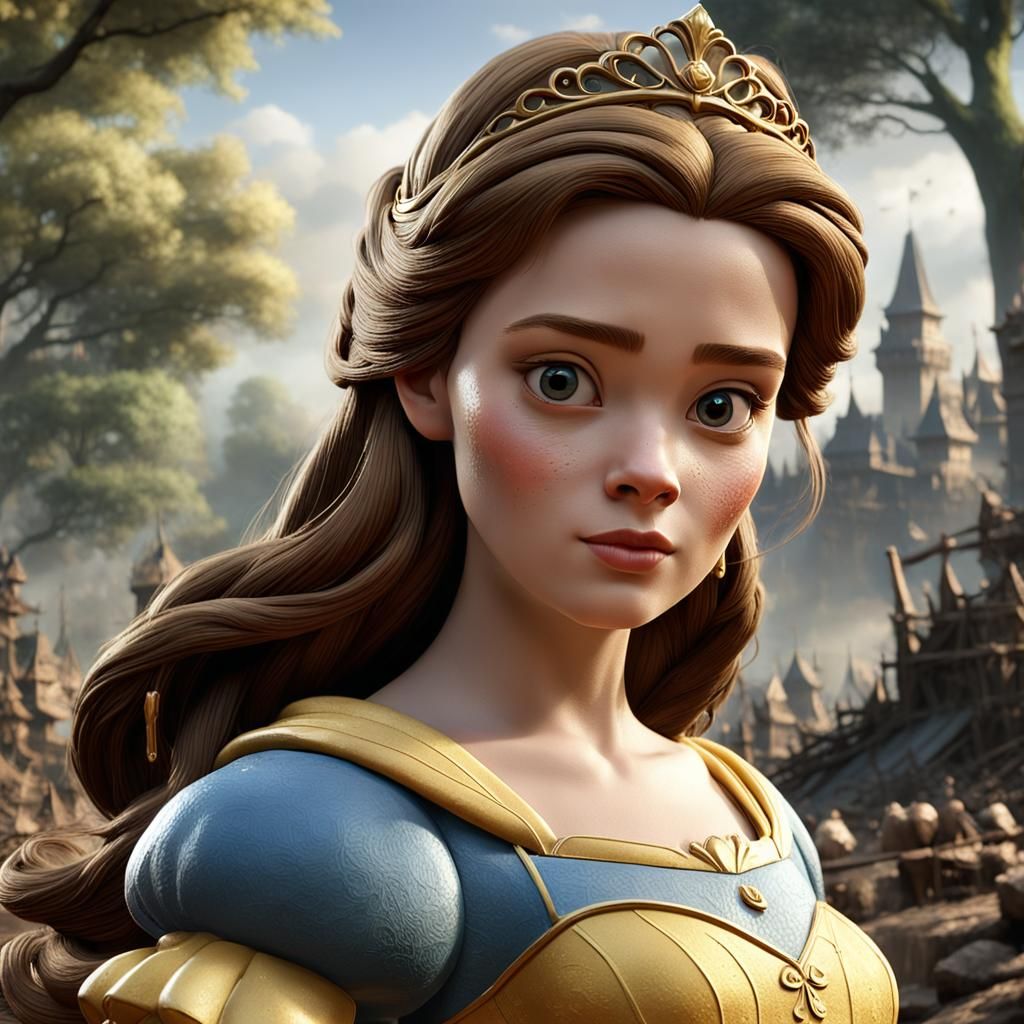 Princess Belle in Action Pose as 3D Rendered Art