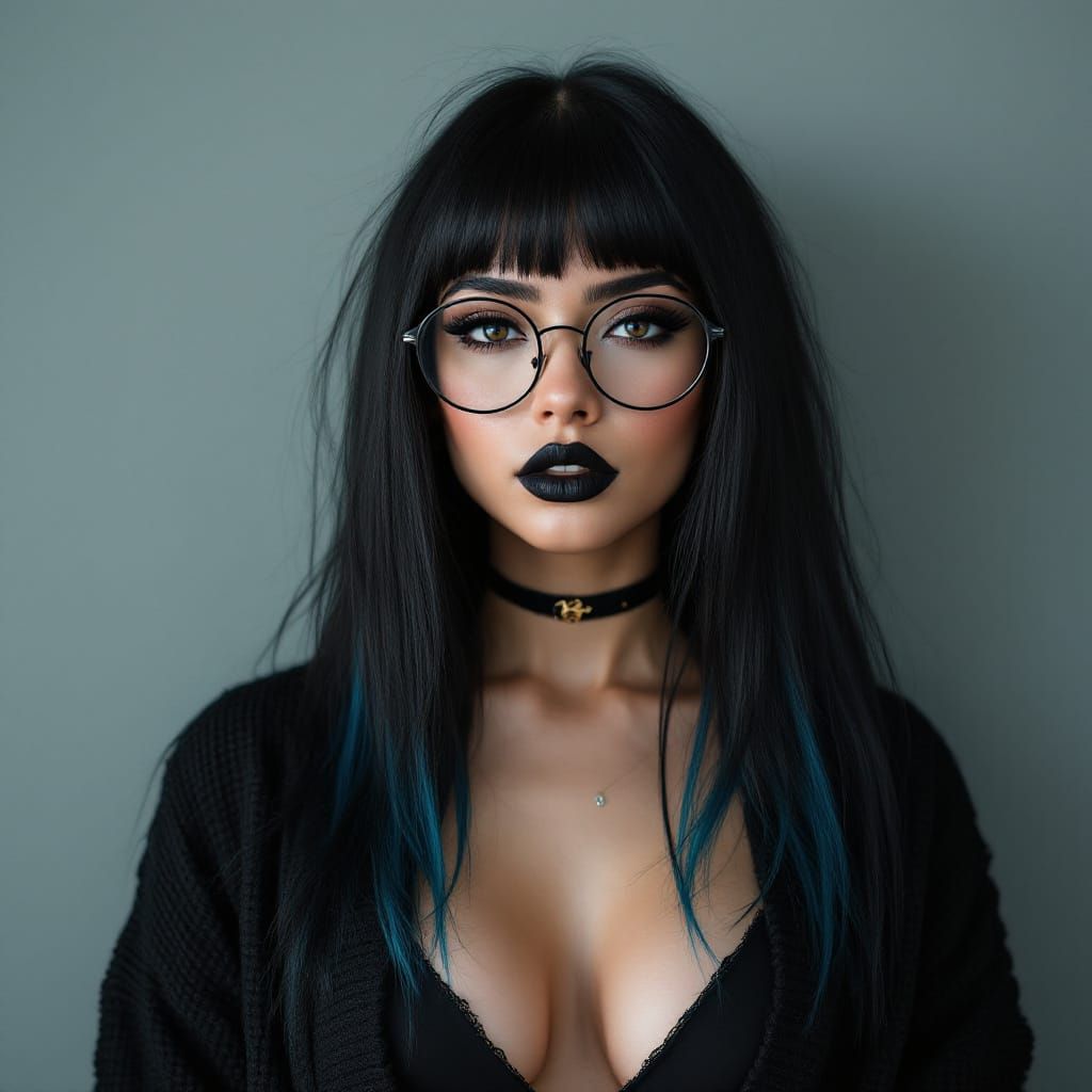 Goth Latin Woman Portrait in Hyper-Realistic Style