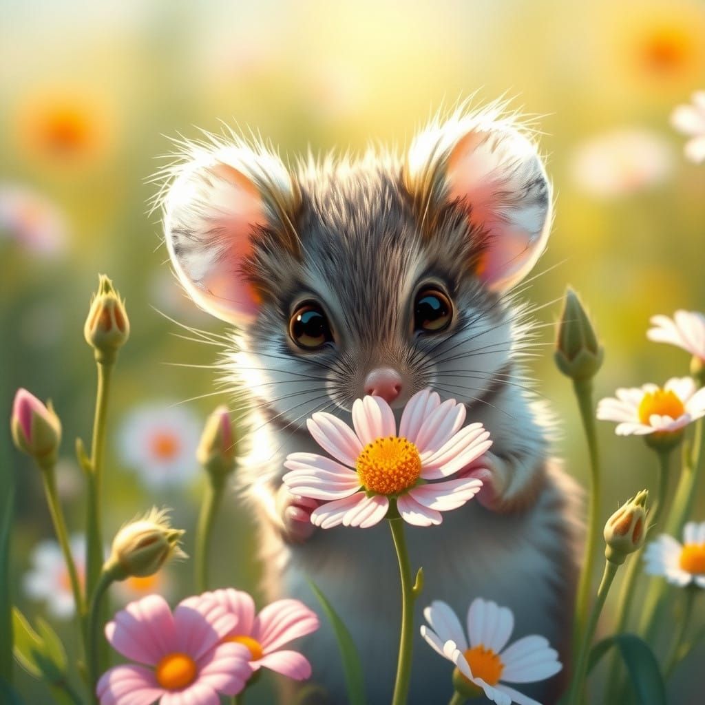 Whimsical Baby Mouse in a Lush Meadow