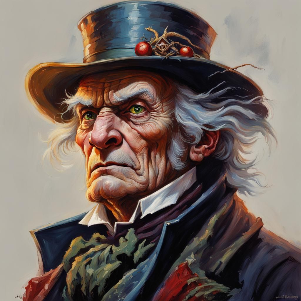 Ebenezer Scrooge as a Dragon: Oil Painting