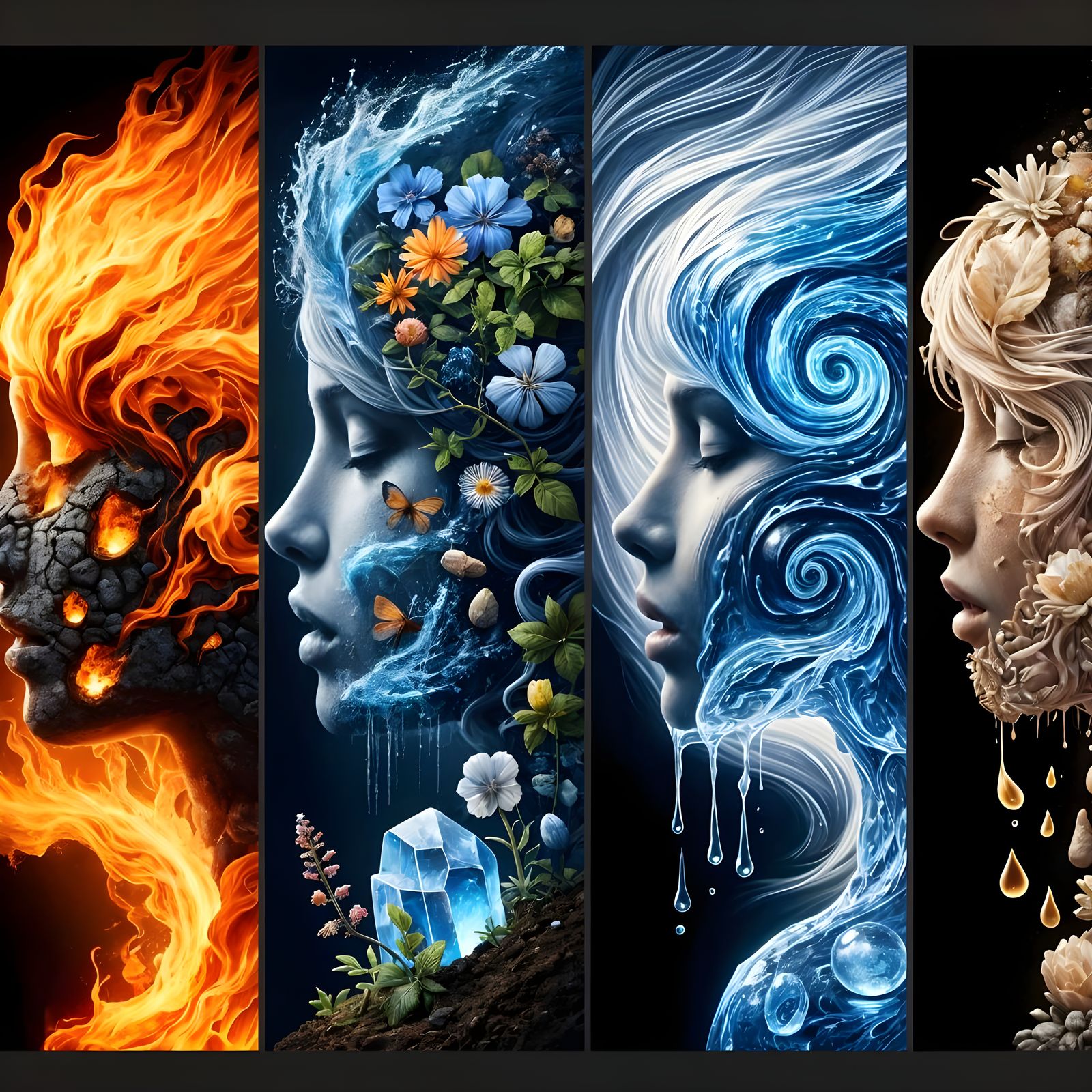 Ancient Elemental Portraits in a Dark Aesthetic