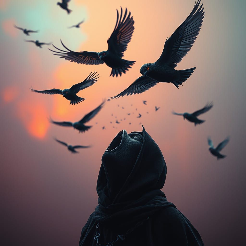 Dark Birds Return to the Source of Gossip in a Surreal Scene