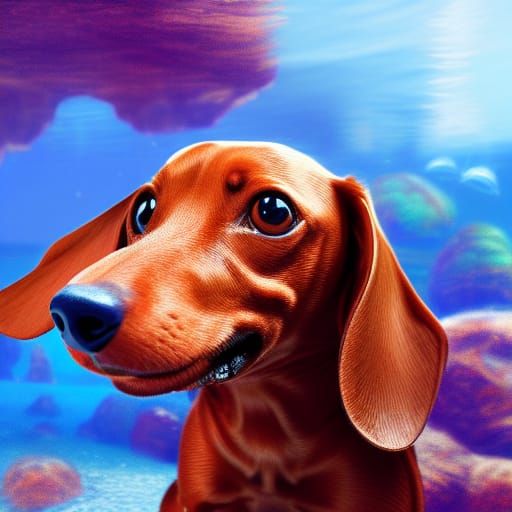 Dachshund's Ocean Swim: Detailed Fantasy Art