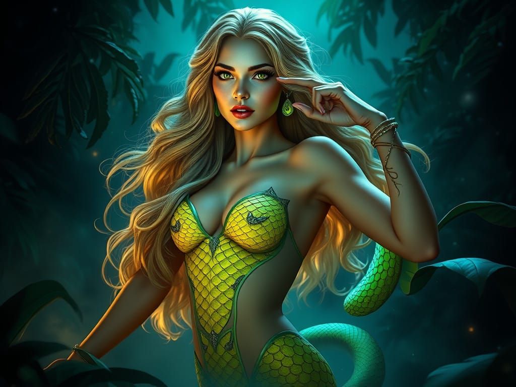 Mystical Serpentine Goddess of the Jungle Night