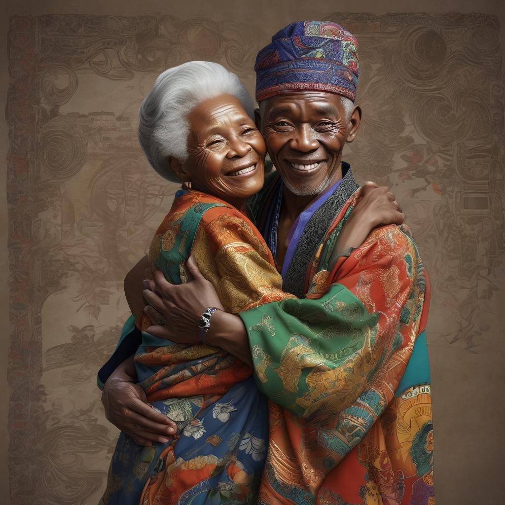 Detailed Image: African Grandson Hugs Chinese Grandmother