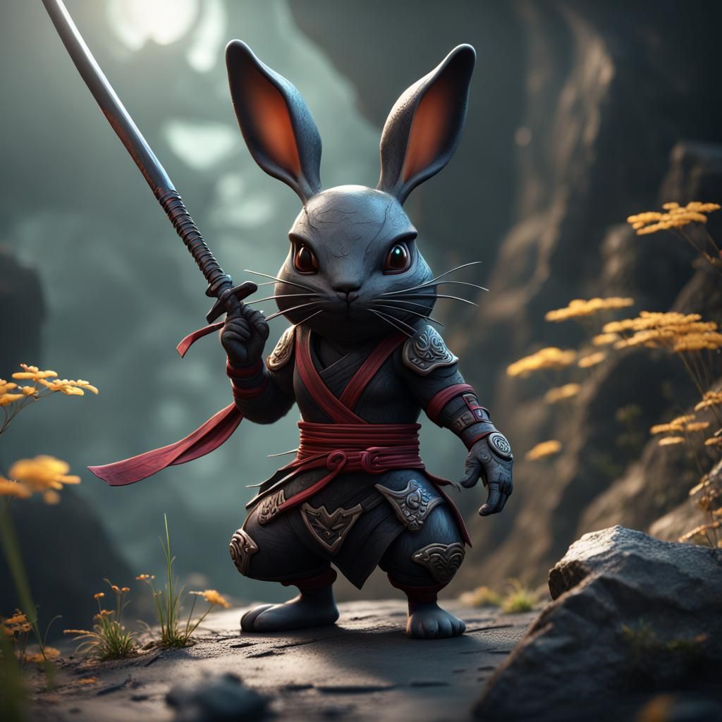 Small Ninja Rabbit: Detailed Matte Painting