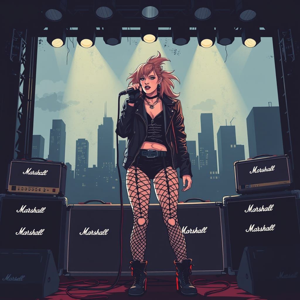 Punk Rocker in High-Contrast Vector Vignette