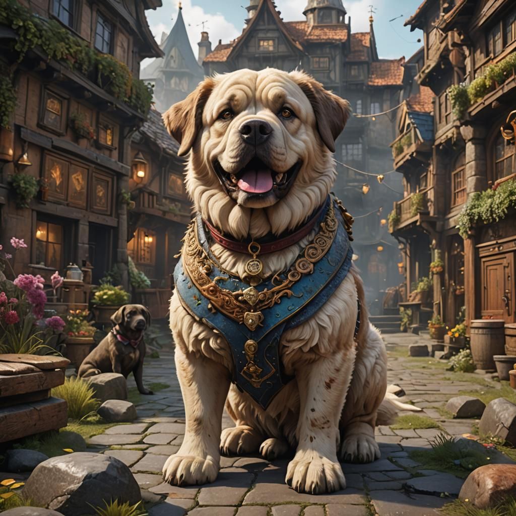 Adorable Fat Dog in Detailed Matte Painting