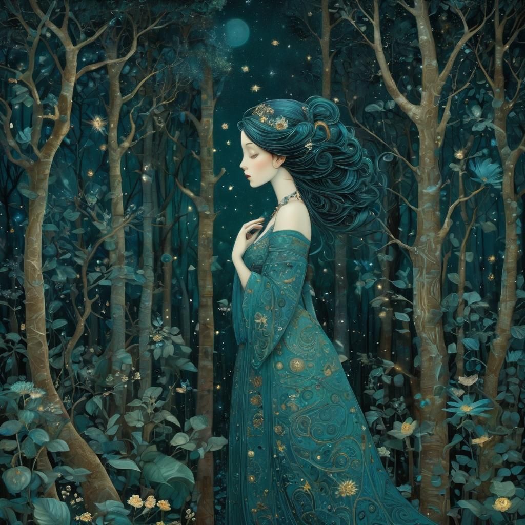 Aquamarine Forest in Art Brut Style