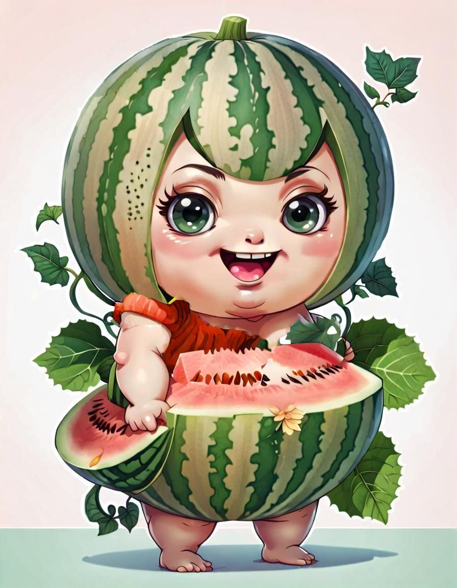 Adorable Chibi Melon Character in Picturebook Style