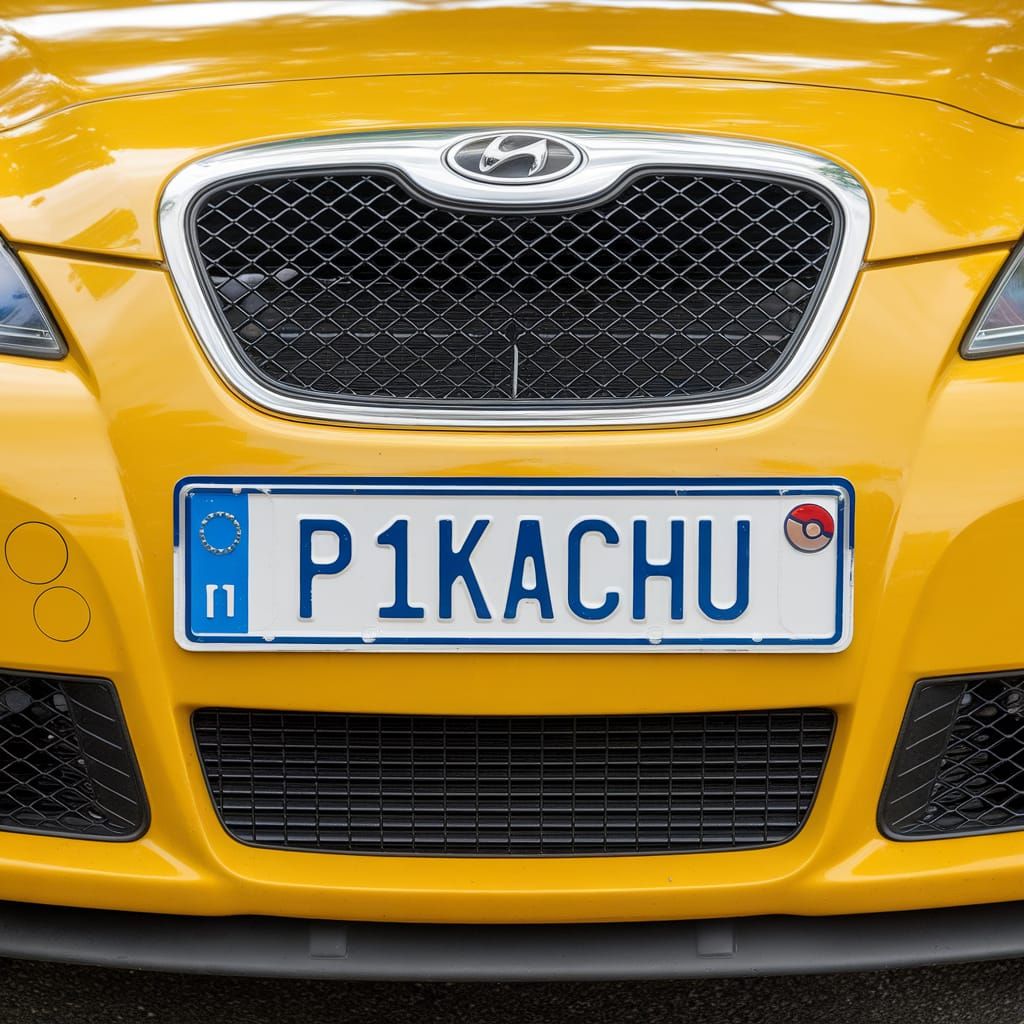 Yellow Car with 'P1KACHU' License Plate