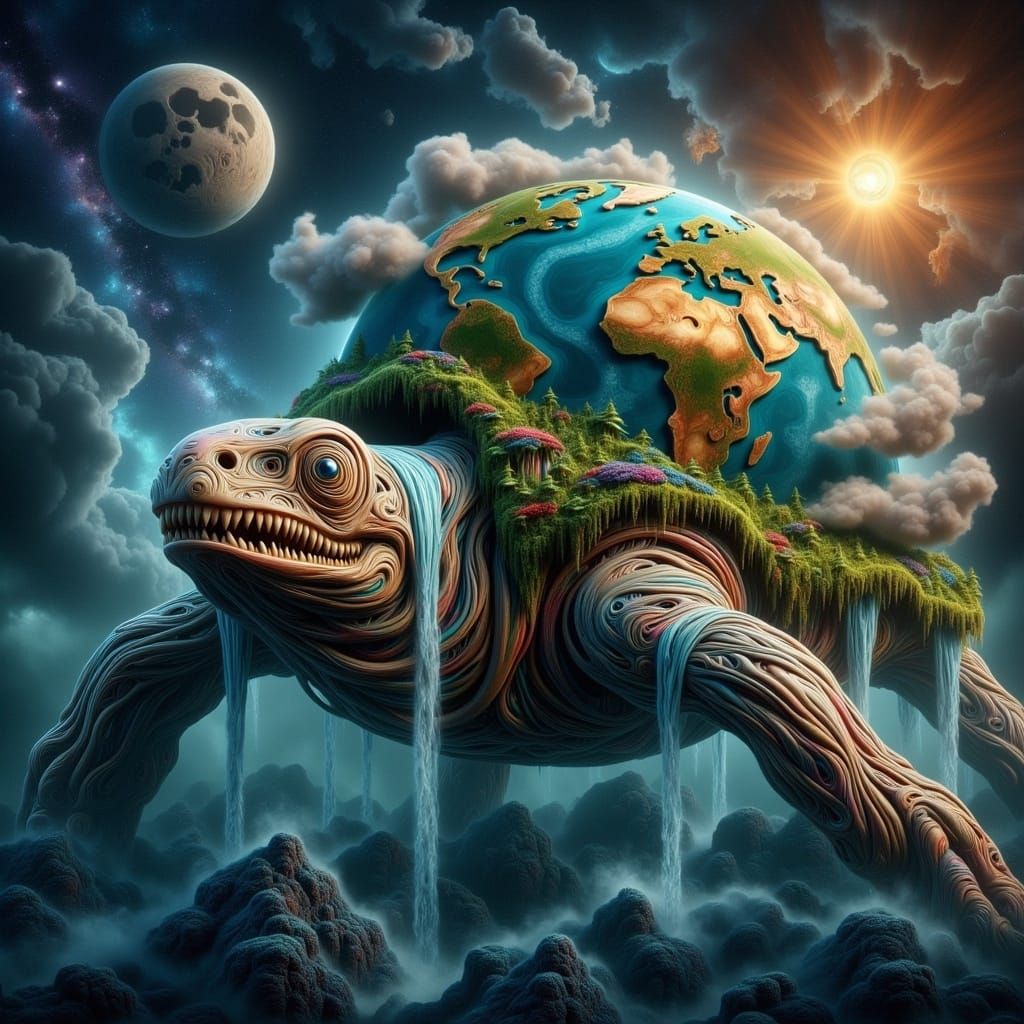 Cosmic Turtle in Space with Earth-like World