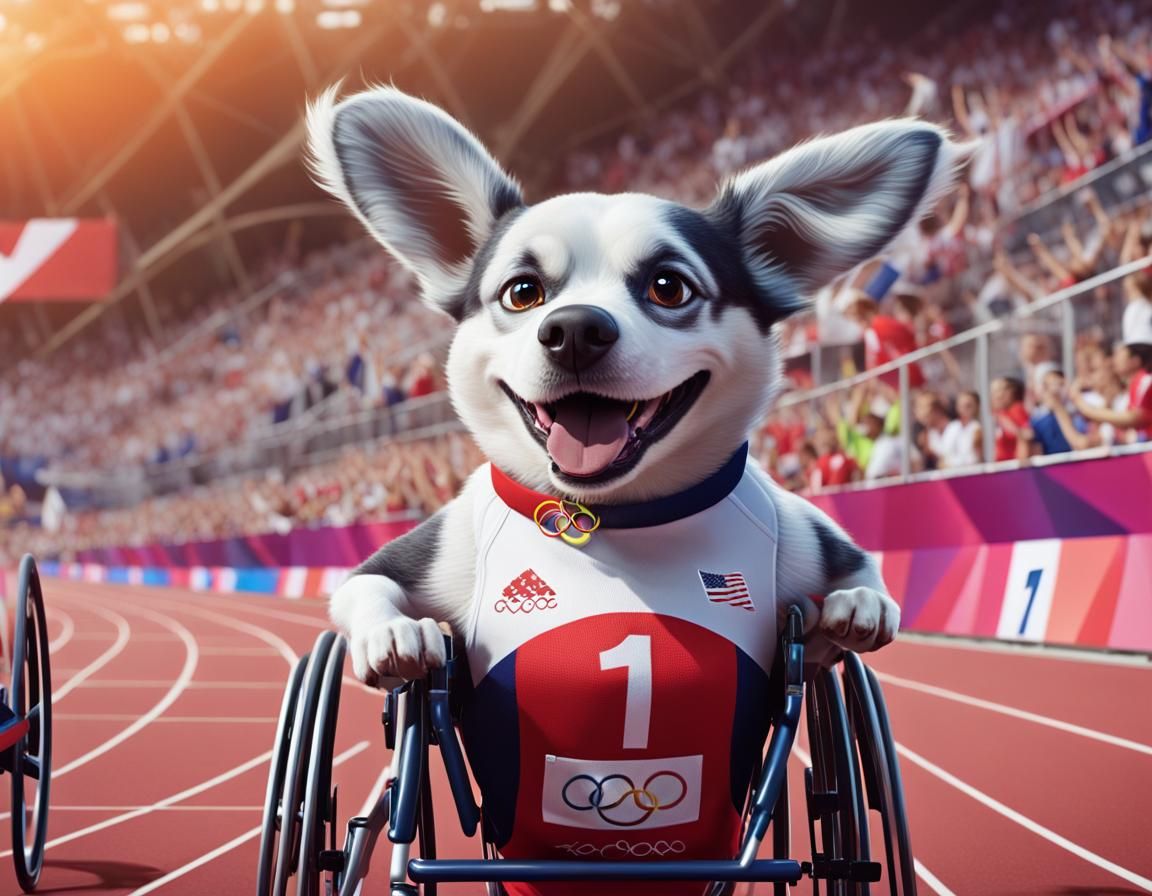 Inspiring Paralympics: Dog Athlete in Wheelchair Illustratio...