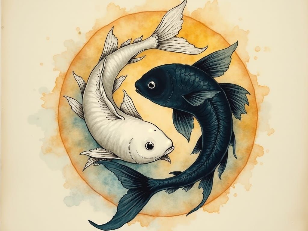 Mystical Aquatic Duality in Antique Watercolor