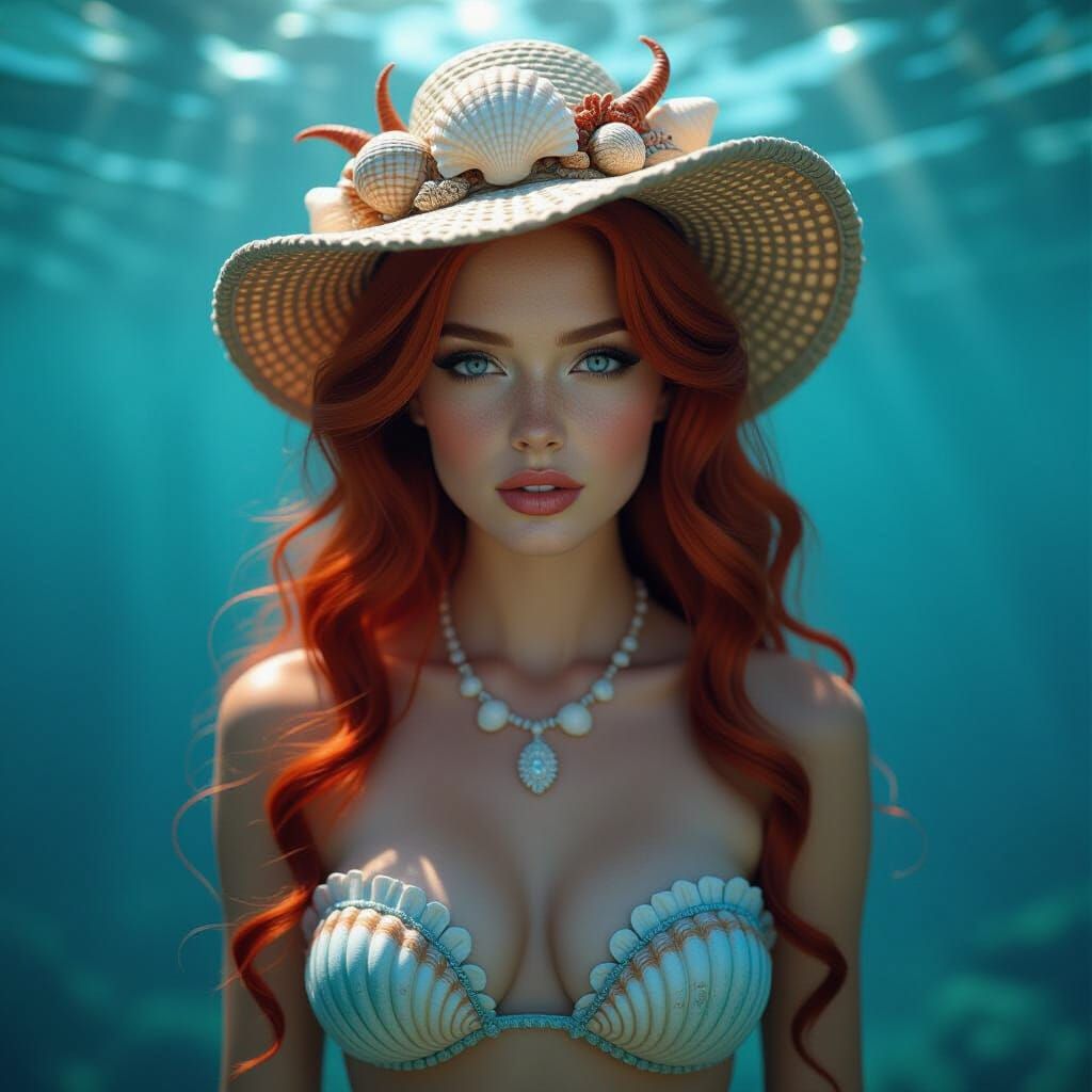 Intricate Mermaid with Seashell Hat Digital Painting