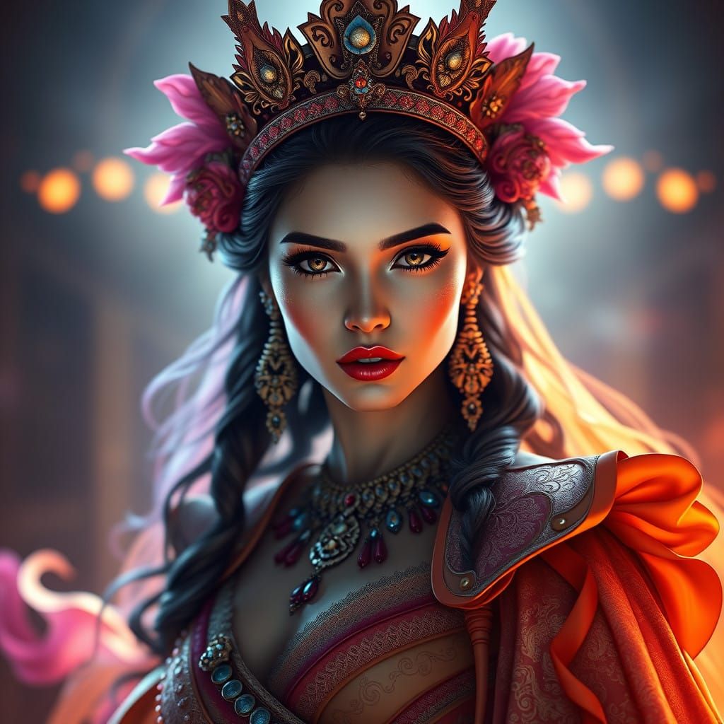 Regal Woman in Vibrant, High-Tech Portrait