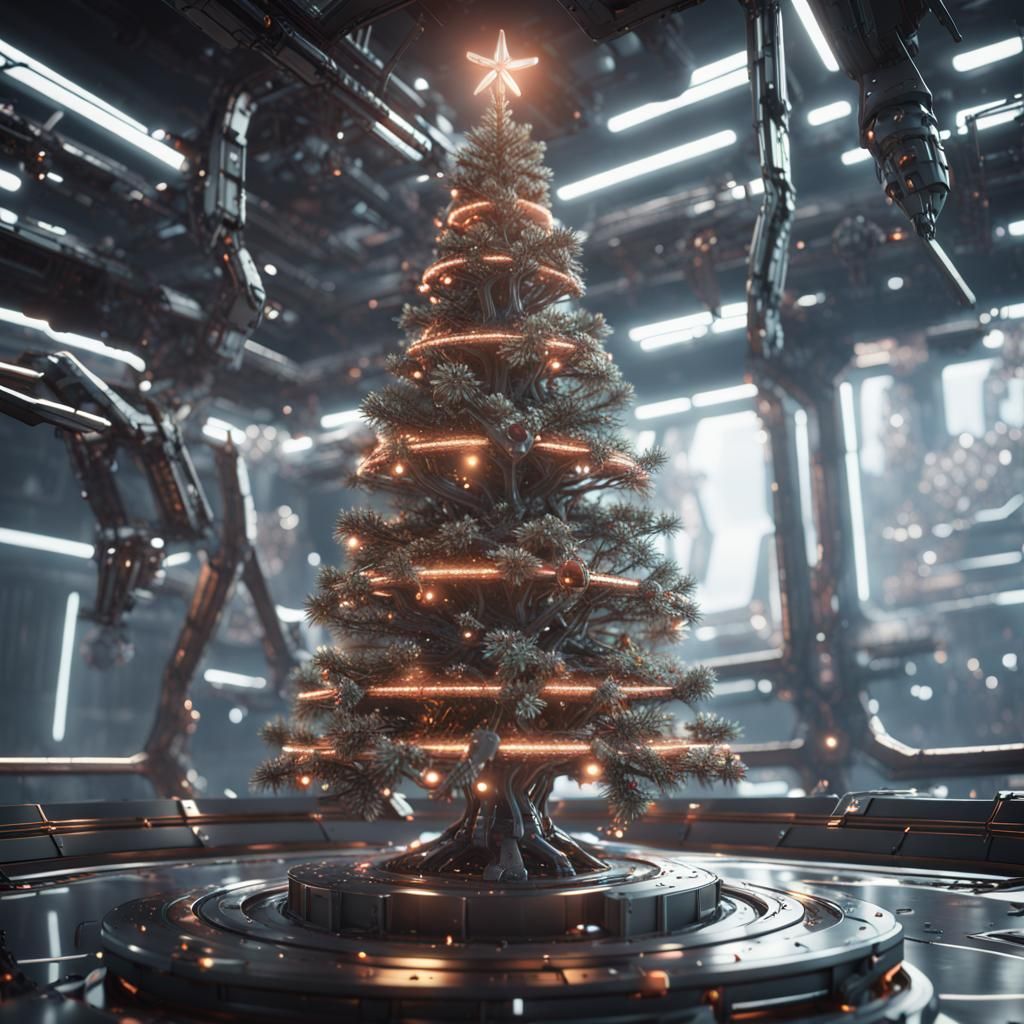 Futuristic Sci-Fi Christmas Tree in 8K