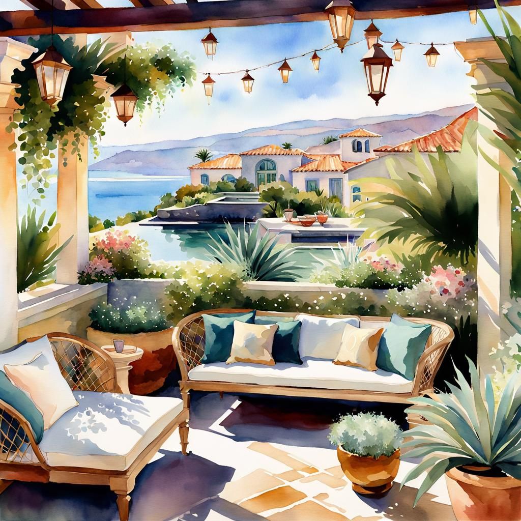 Watercolor Villa with Cozy Outdoor Seating