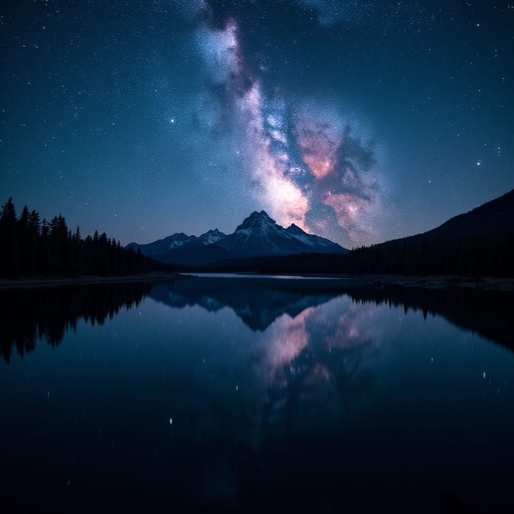 Mirror Lake Reflects Milky Way Galaxy in Long Exposure Style