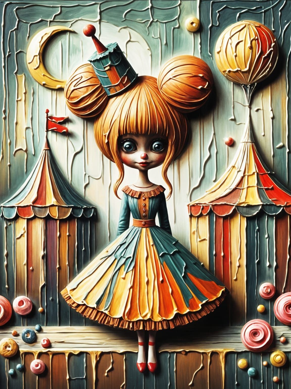 Clown on Daisy in Circus Style Painting