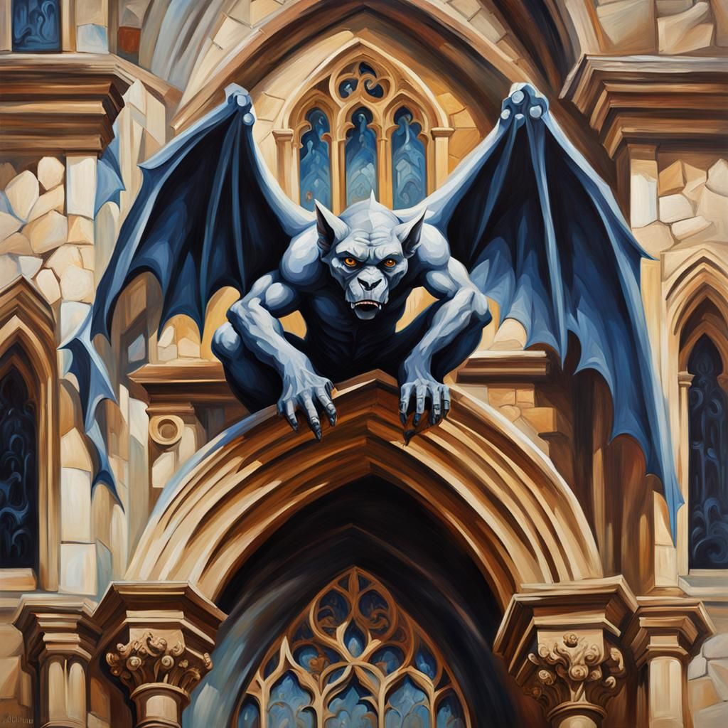 Medieval Gargoyle Oil Painting