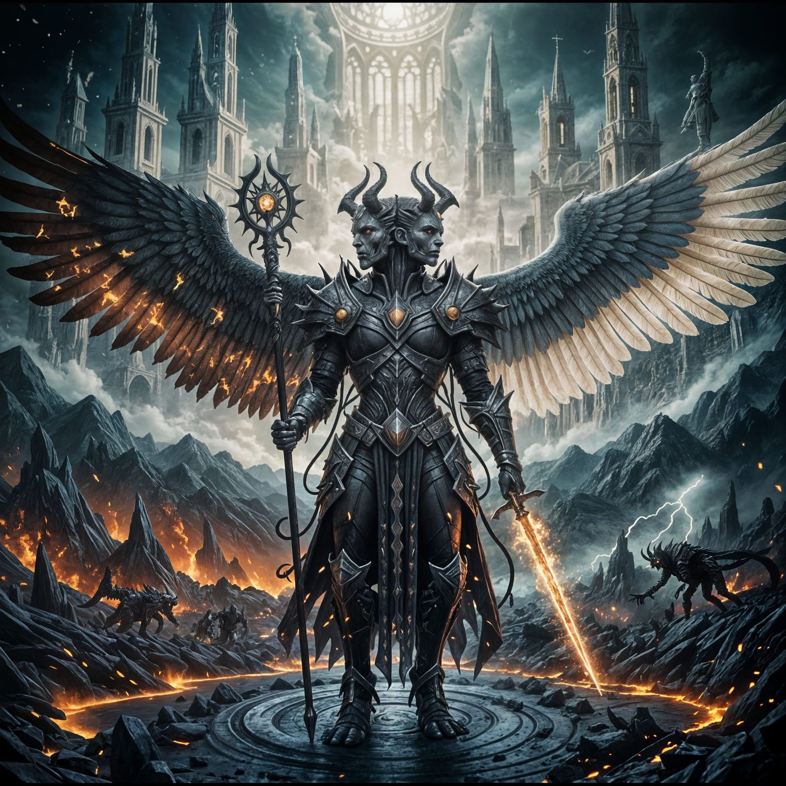 Epic Demonic Angel in Dual Realm Landscape