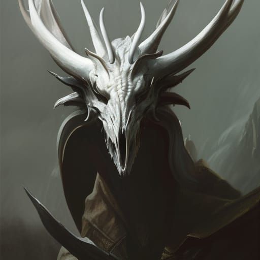 Silver Dragon Portrait with Antler Horns