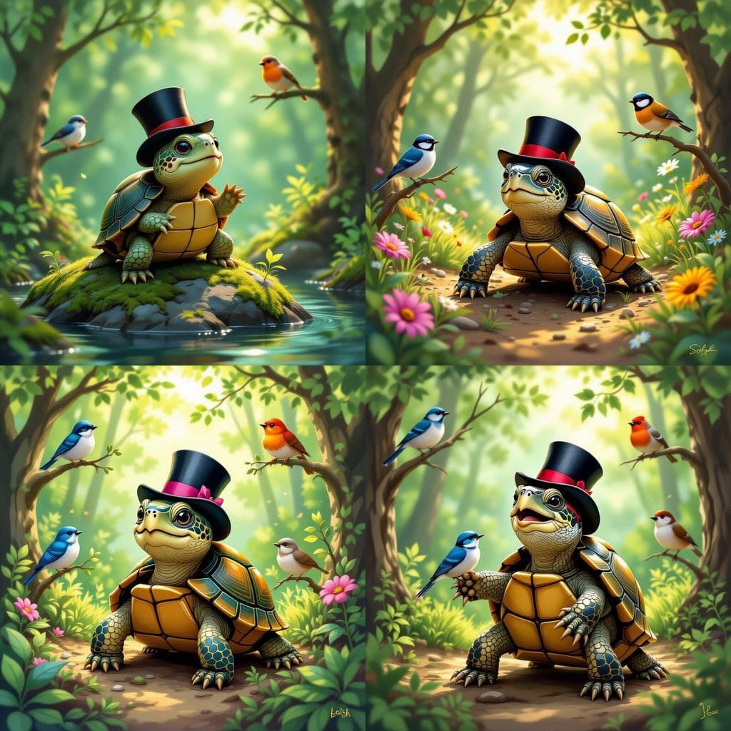 Box Turtle Concert in Whimsical Forest Scene