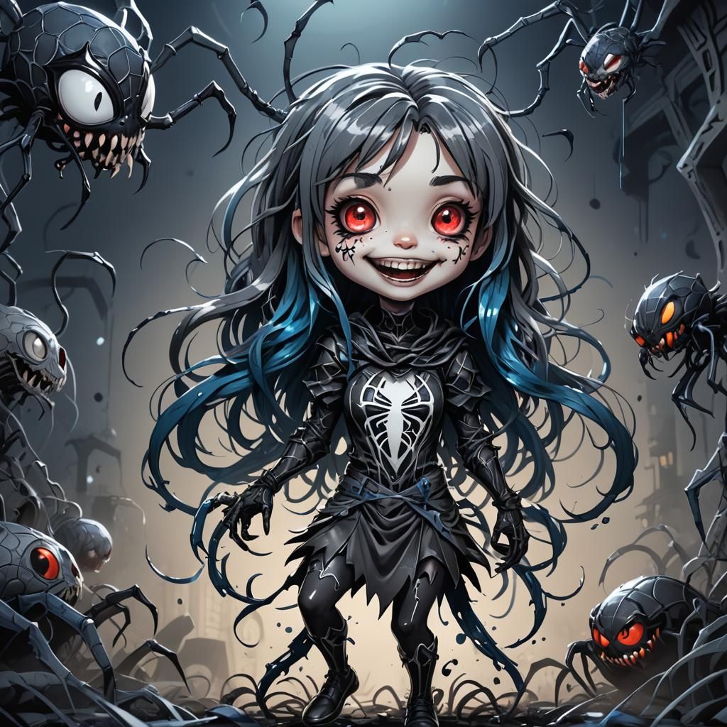 Chibi Venom Girl in 80s Anime Style