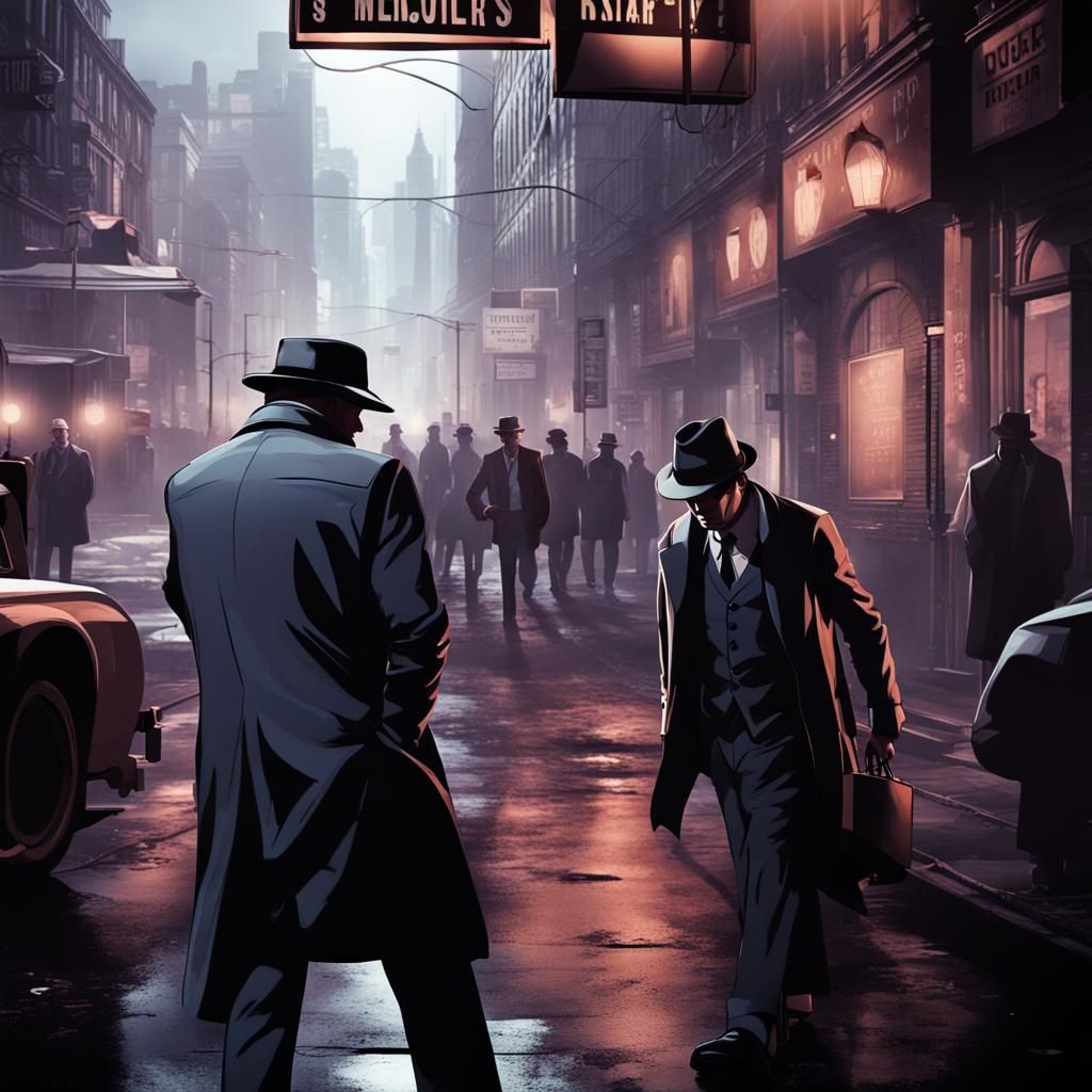Noir Detective Investigates Crime in Dark City
