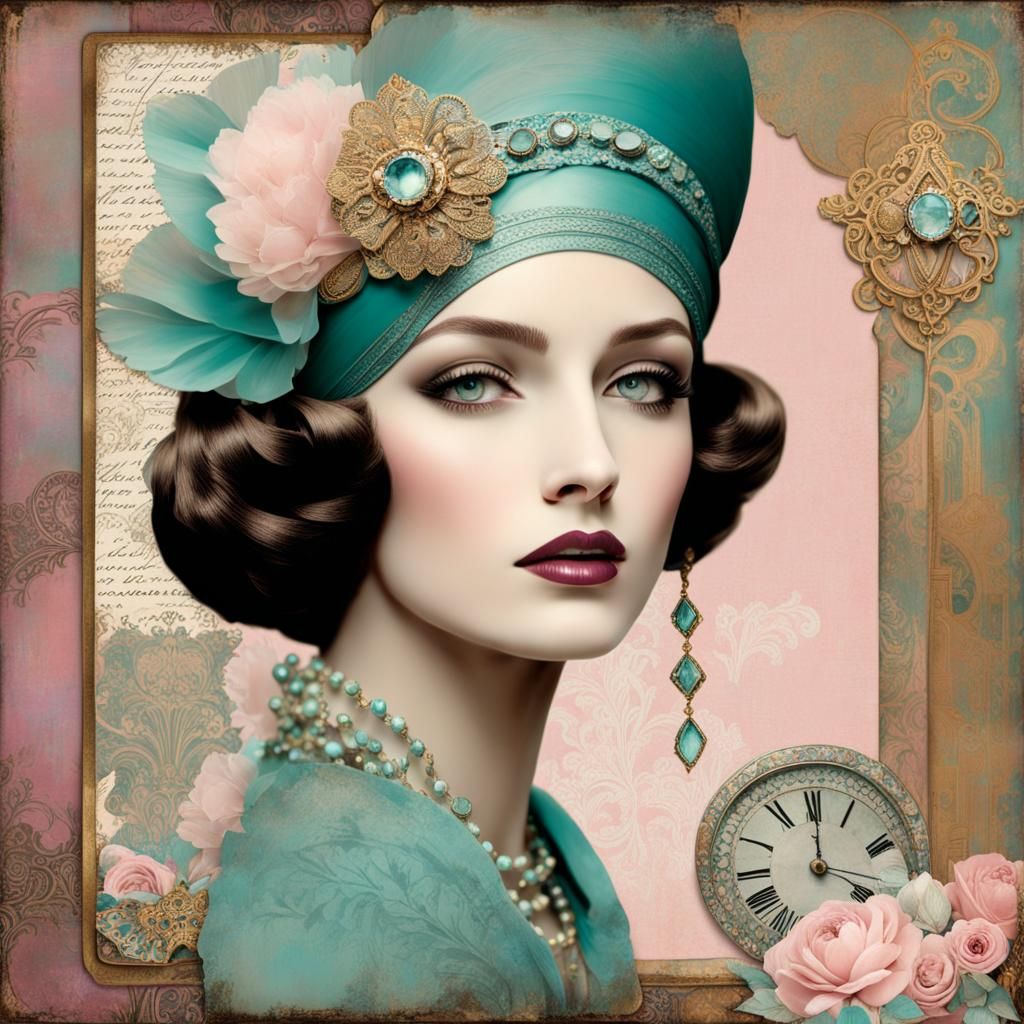 1920s Woman Beauty in Vintage Collage Style
