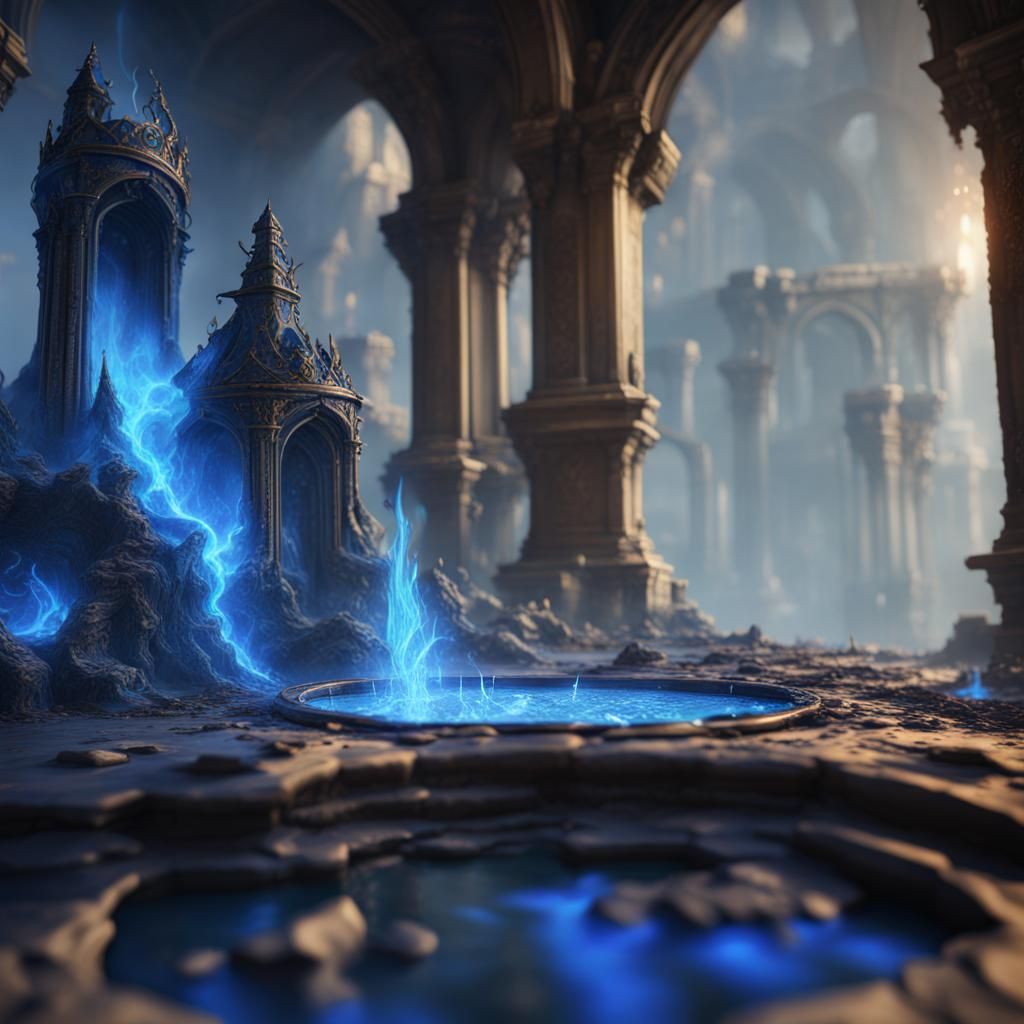 Detailed Arcane Magic Forge with Blue Flame