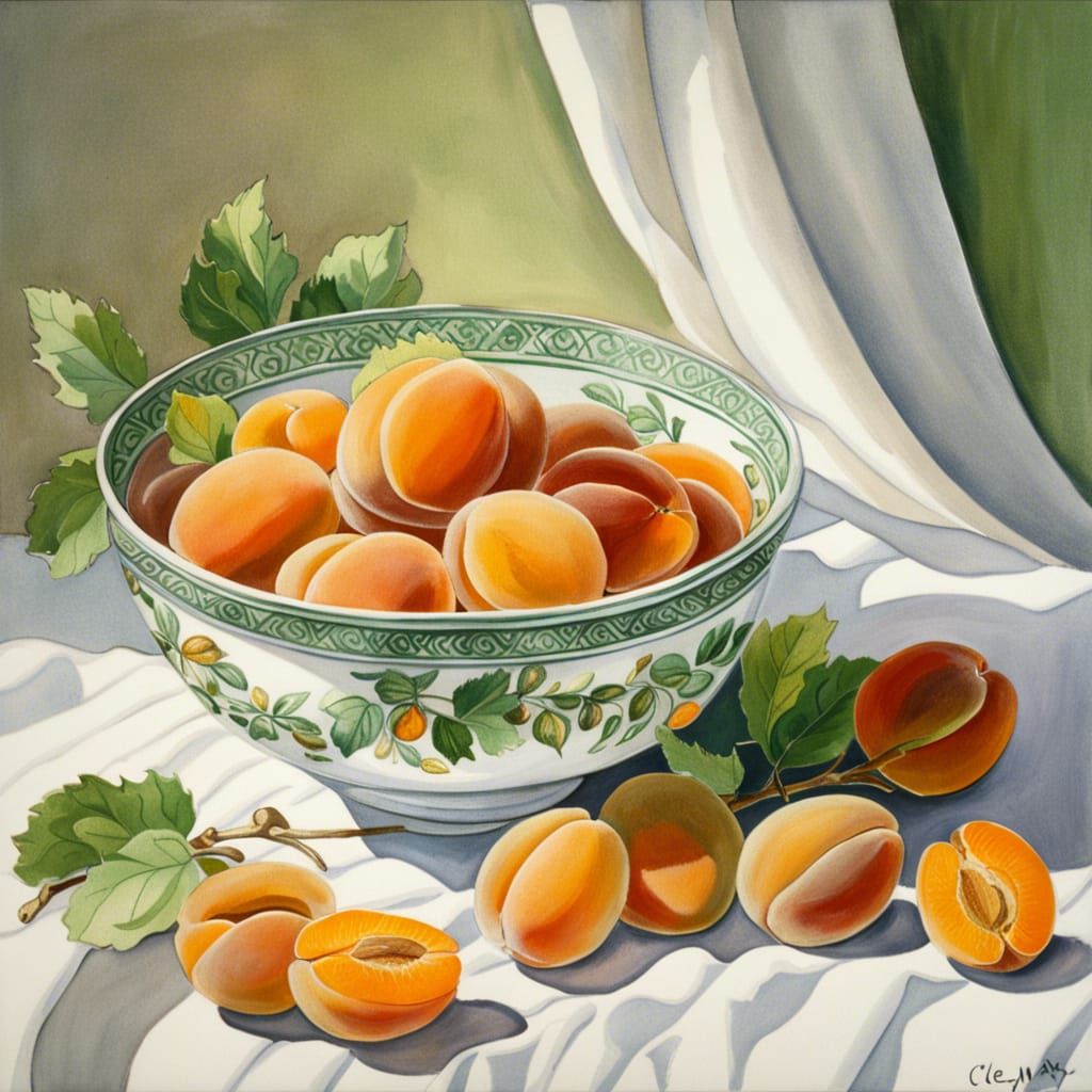 Wachau Apricots Still Life in Gouache Style