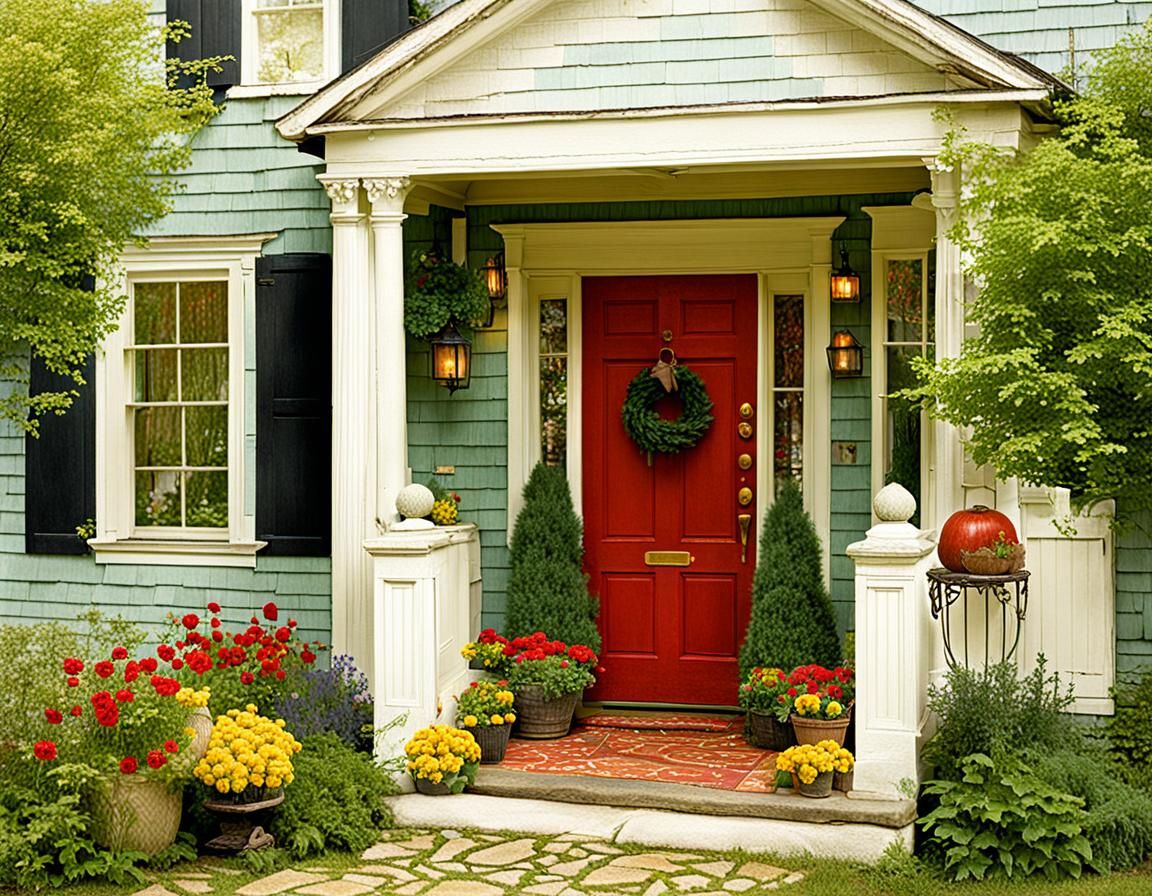 Charming Cozy House Entrance Illustration
