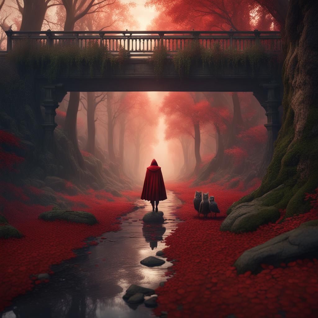 Big Bad Wolf Hiding Under Bridge: Fantasy Art