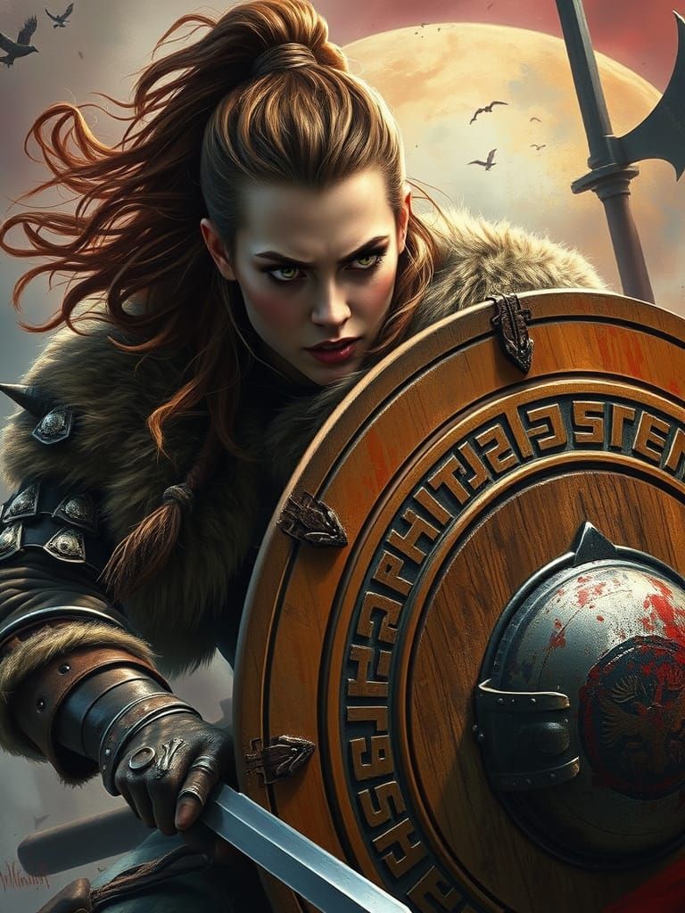 Viking Shield Maiden Battles Fierce Storm in Hyperrealistic ...